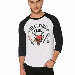 Best deal 🔥 Adult Hellfire Raglan T 👕 Shirt - Stranger Things 😀