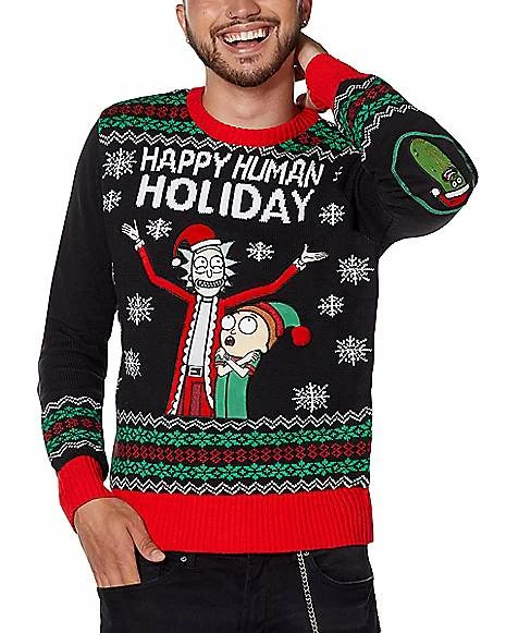 Buy โ๏ธ Light-Up Happy Human Holiday Ugly ๐ Christmas Sweater - Rick and Morty ๐งจ