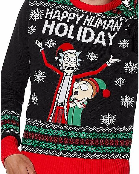 Buy โ๏ธ Light-Up Happy Human Holiday Ugly ๐ Christmas Sweater - Rick and Morty ๐งจ - Image 2