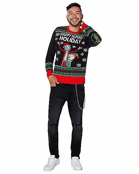 Buy โ๏ธ Light-Up Happy Human Holiday Ugly ๐ Christmas Sweater - Rick and Morty ๐งจ - Image 3