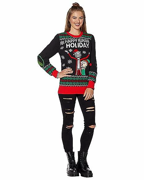 Buy โ๏ธ Light-Up Happy Human Holiday Ugly ๐ Christmas Sweater - Rick and Morty ๐งจ - Image 4