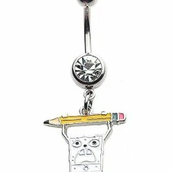 Budget 🔔 DoodleBob CZ Dangle Belly Ring 14 Gauge - SpongeBob SquarePants 🎉